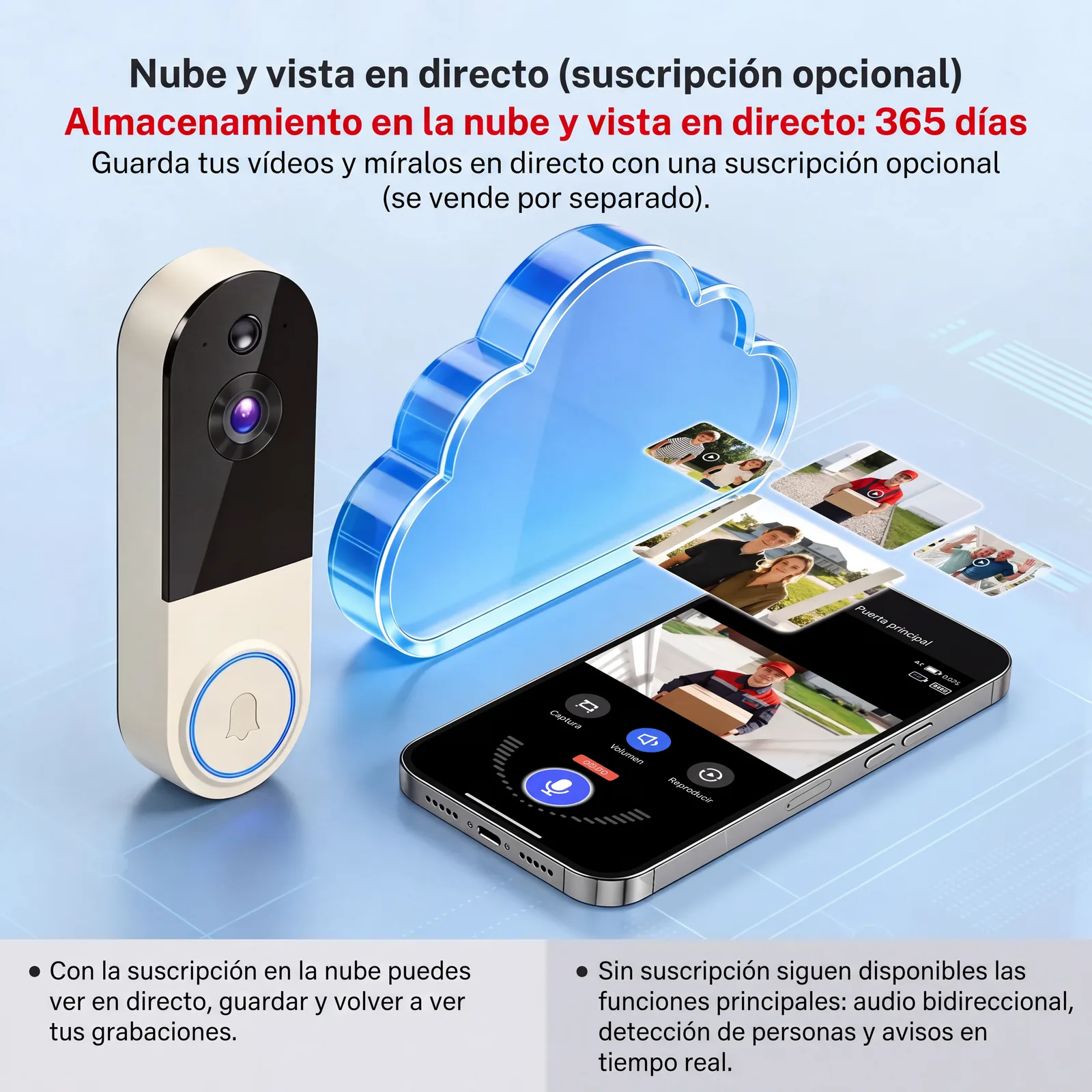 Pantalla de la app con el almacenamiento en la nube opcional